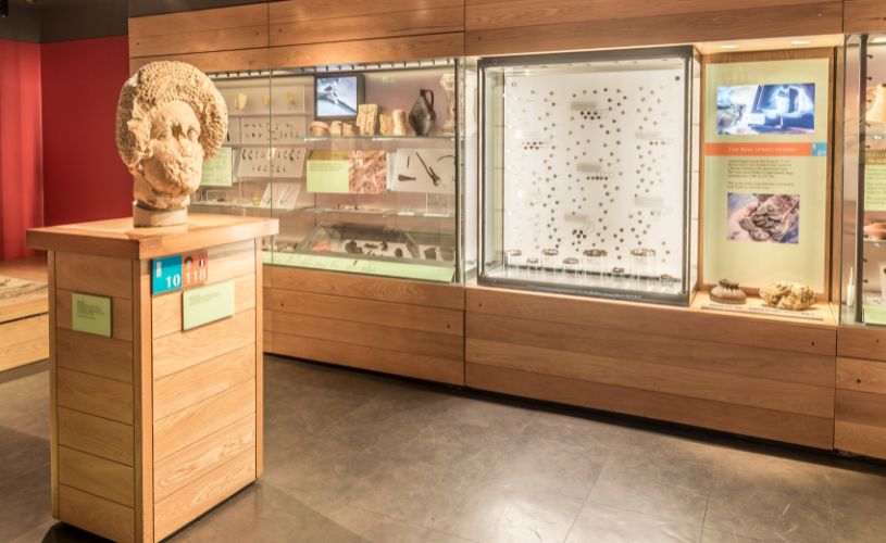 Exhibits in museum at The Roman Baths